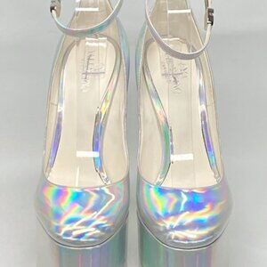 Tan-go 155 Metallic Leather Platform Pumps In Iridescent Silver